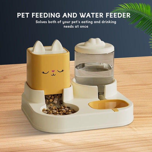 Super Cute Pet Feeding & Drinking Device – Automatic Water Addition with Dry & Wet Separation for Cats & Dogs